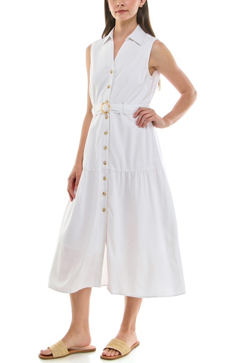 Sleeveless Belted Linen Shirtdress, Alternate, color, BRILLIANT WHITE