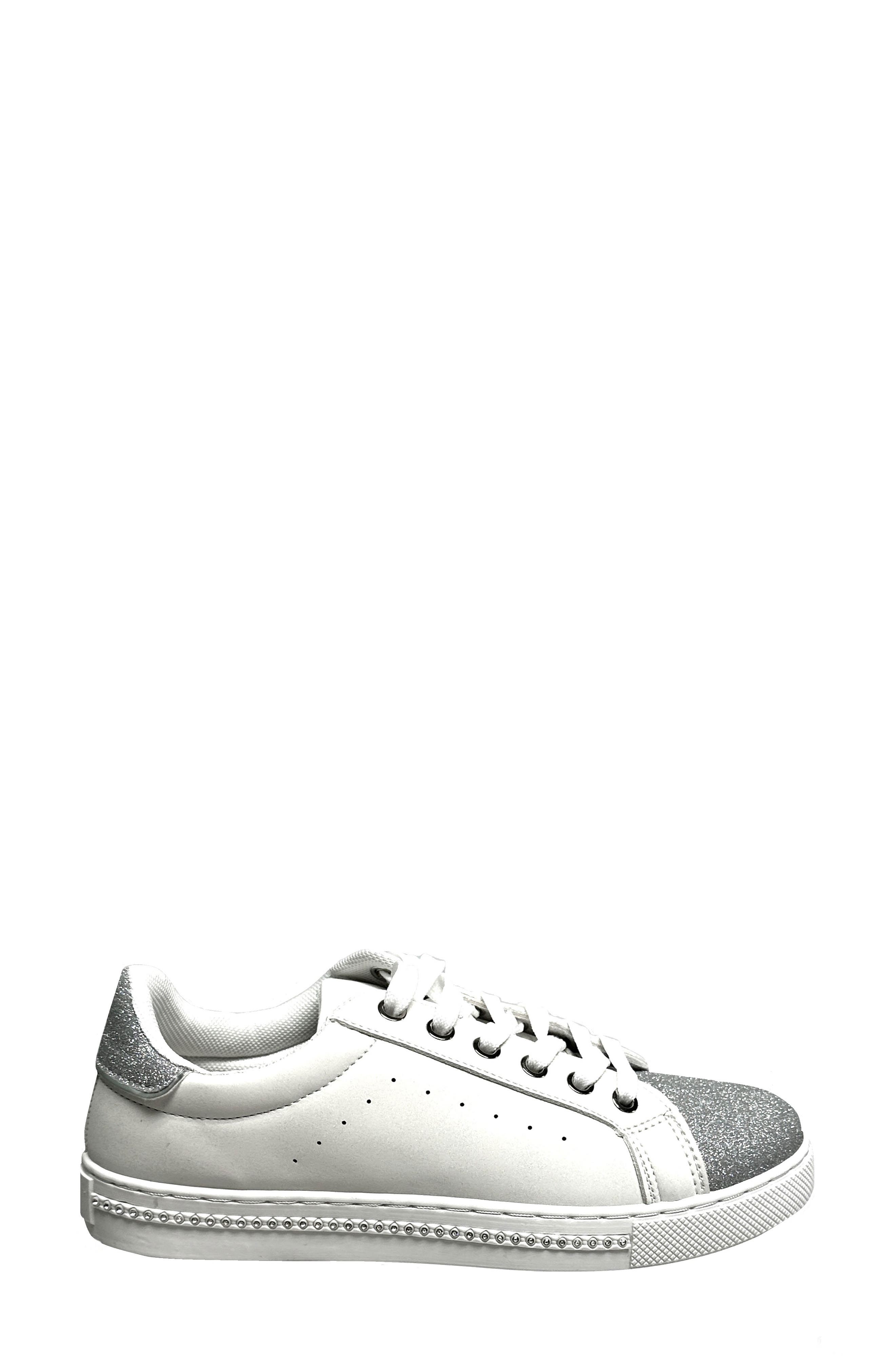 Beyond Embellished Glitter Sneaker, Alternate, color, WHITE