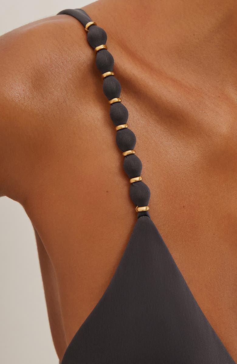 ViX Paula Hermanny Paral Beaded Triangle Bikini Top, Alternate, color, Grey