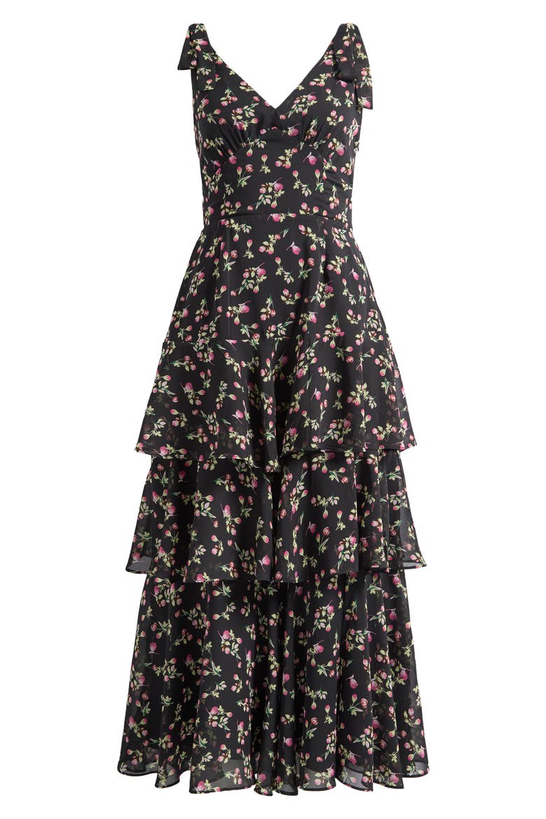 Arya Tiered Floral Chiffon Maxi Dress, Alternate, color, BLACK FLORAL