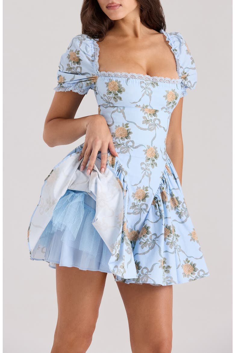 Rosie Puff Sleeve Stretch Cotton Mini Sundress, Alternate, color, YELLOW ROSE BLUE