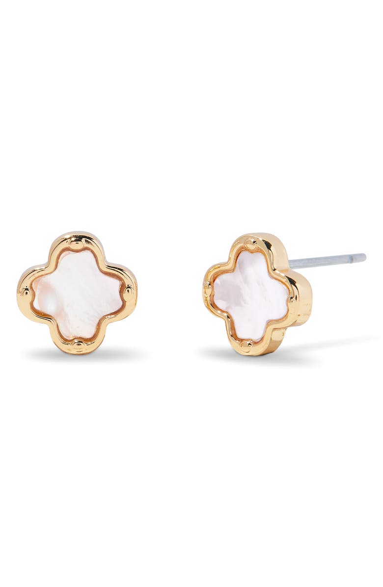Brook and York Chatham Clover Mother-of-Pearl Stud Earrings, Main, color, Gold