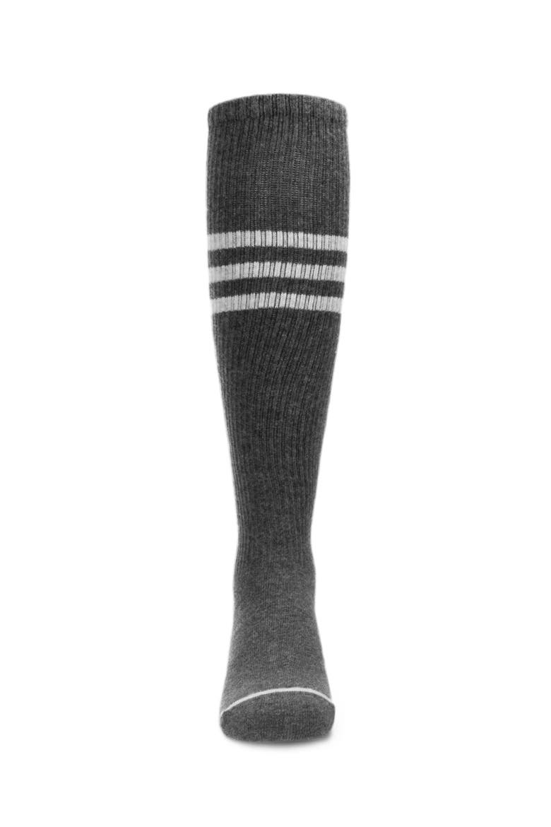 Thin Ribbed Sport Stripe Knee High Socks, Alternate, color, Dark Gray