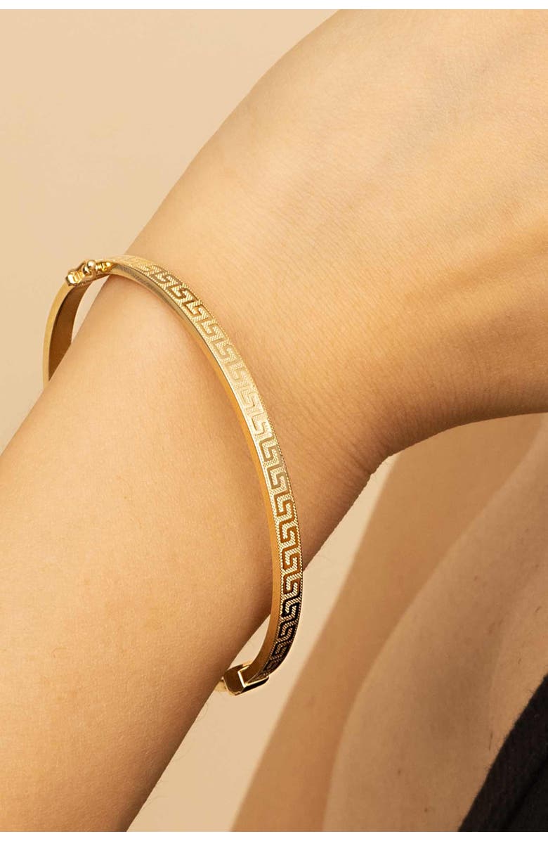Oradina 14K Yellow Gold Greek Key Bangle, Alternate, color, 