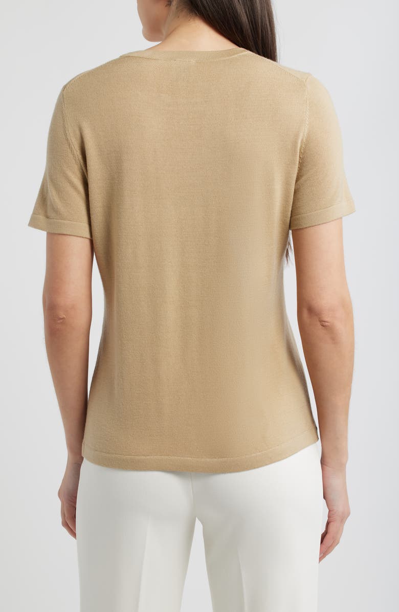 Anne Klein Luxe Washable Short Sleeve Wool Sweater, Alternate, color, Coffee Cream