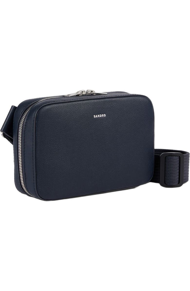 SANDRO Small grained leather bag, Alternate, color, Navy Blue