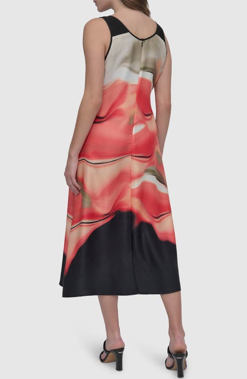 Shop Dkny Print Sleeveless Midi Dress In Brushed Marble