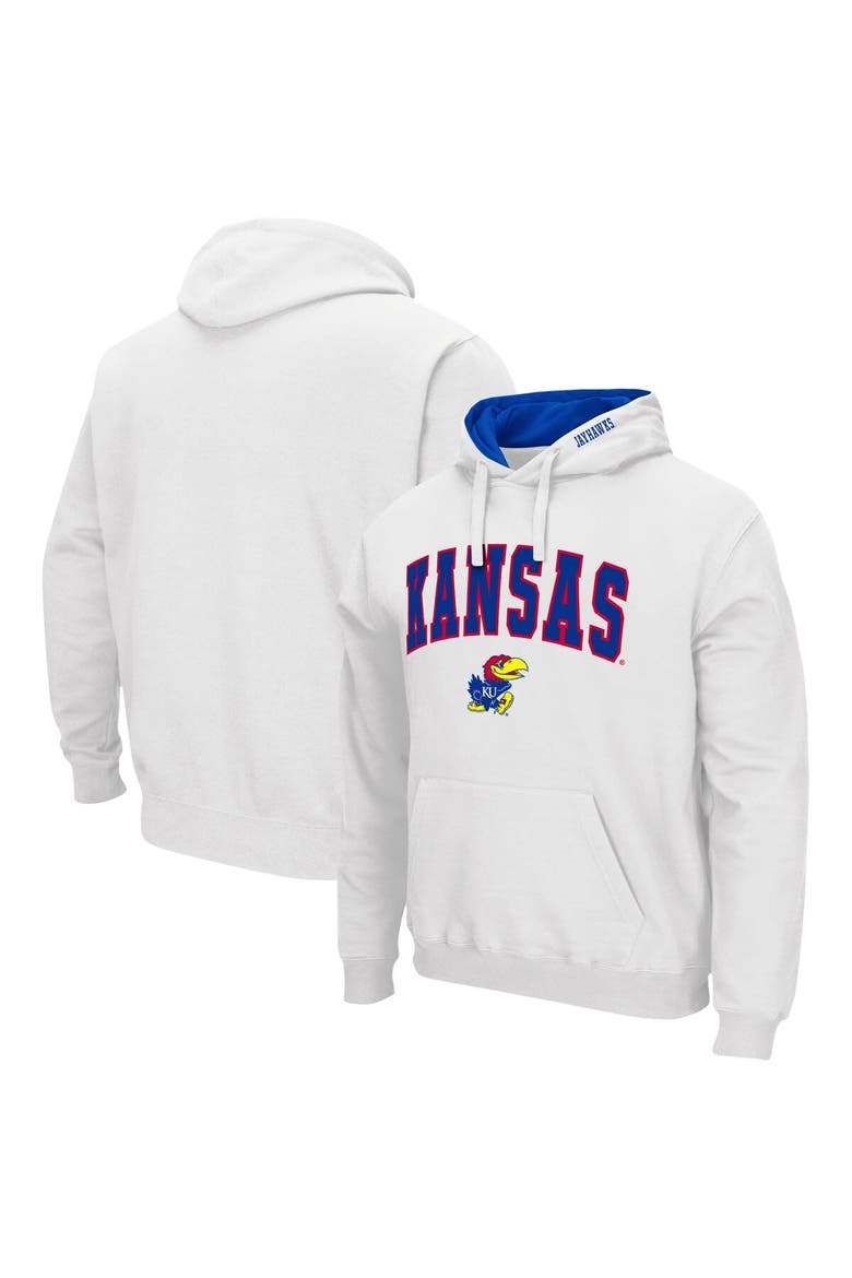 Men's Colosseum White Kansas Jayhawks Arch & Logo 3.0 Pullover Hoodie, Alternate, color, White