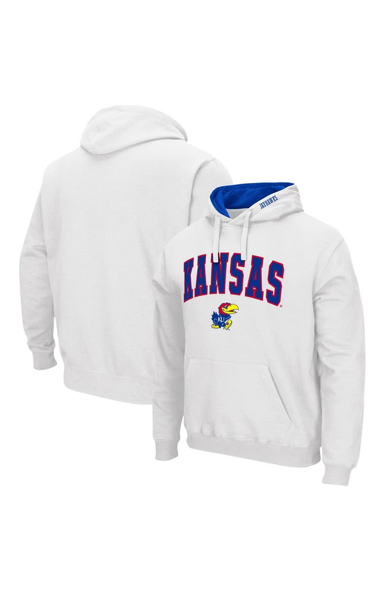 COLOSSEUM Men's Colosseum White Kansas Jayhawks Arch & Logo 3.0 Pullover Hoodie, Alternate, color, White