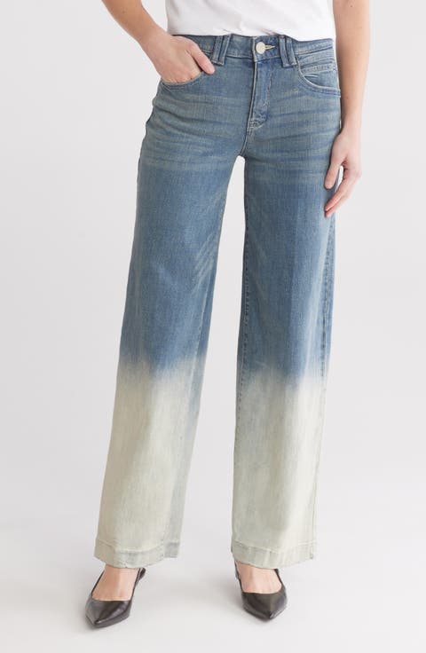 Dip Dyed High Waist Wide Leg Jeans (Tinted Blue)