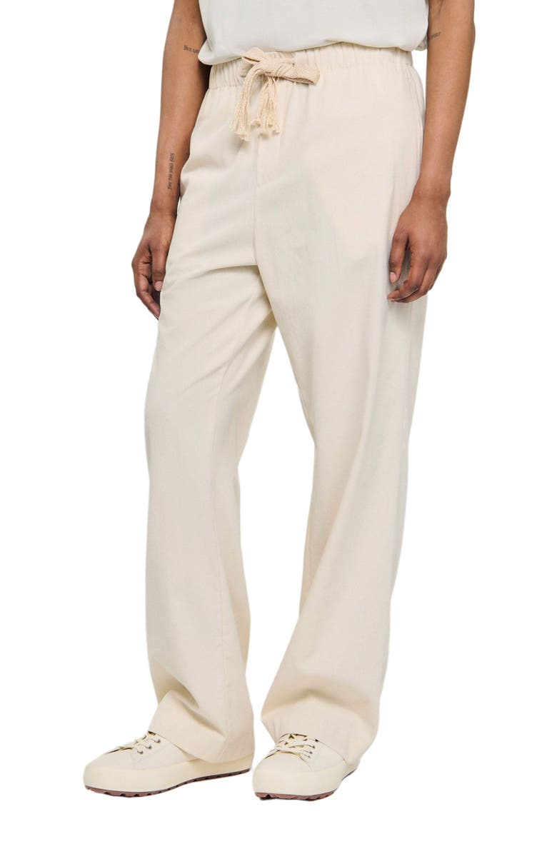 SANDRO Wide-leg elasticated cotton trousers, Alternate, color, Butter Cream