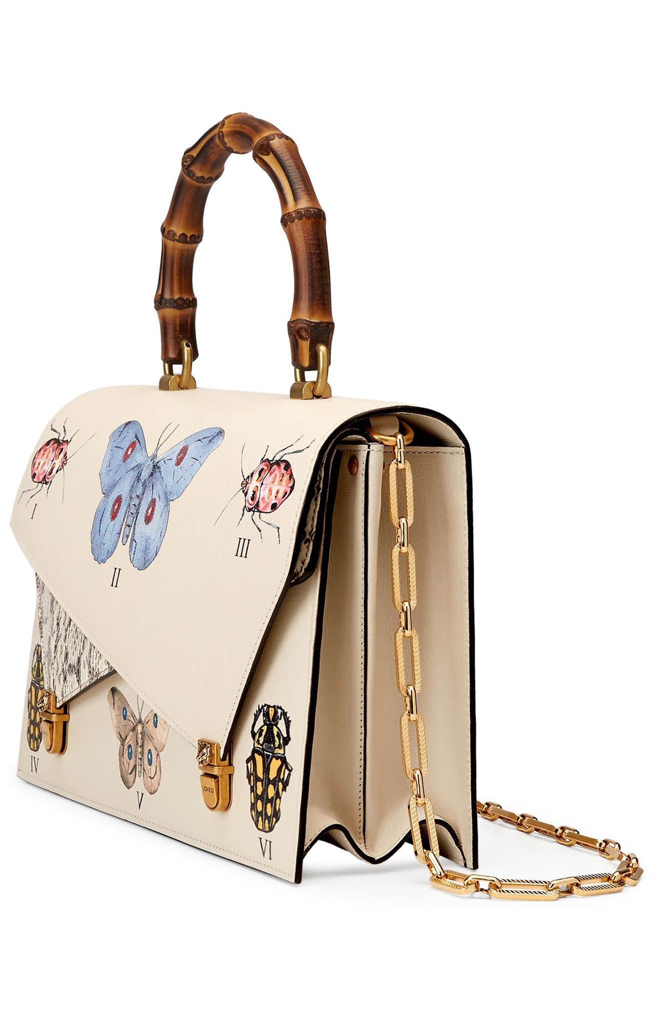 Medium Linea P Butterfly Painted Leather & Genuine Snakeskin Top Handle Satchel, Alternate, color, WHITE/ MULTI