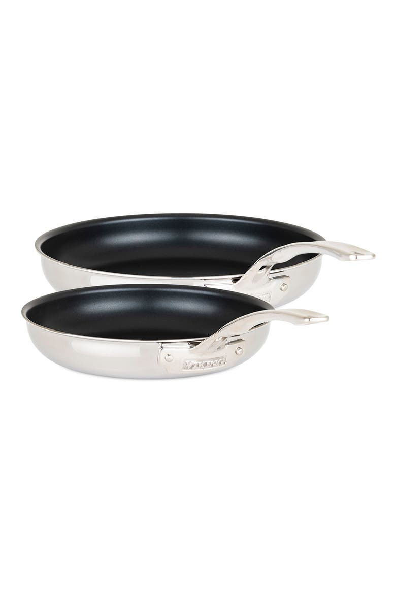 Set of 2 3-Ply Nonstick Stainless Steel Fry Pans, Main, color, STAINLESS STEEL