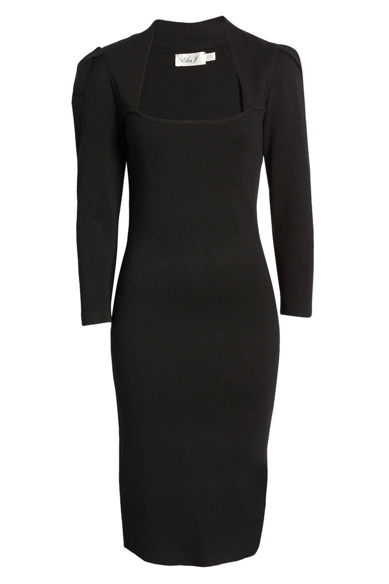 Long Sleeve Body-Con Dress, Alternate, color, BLACK