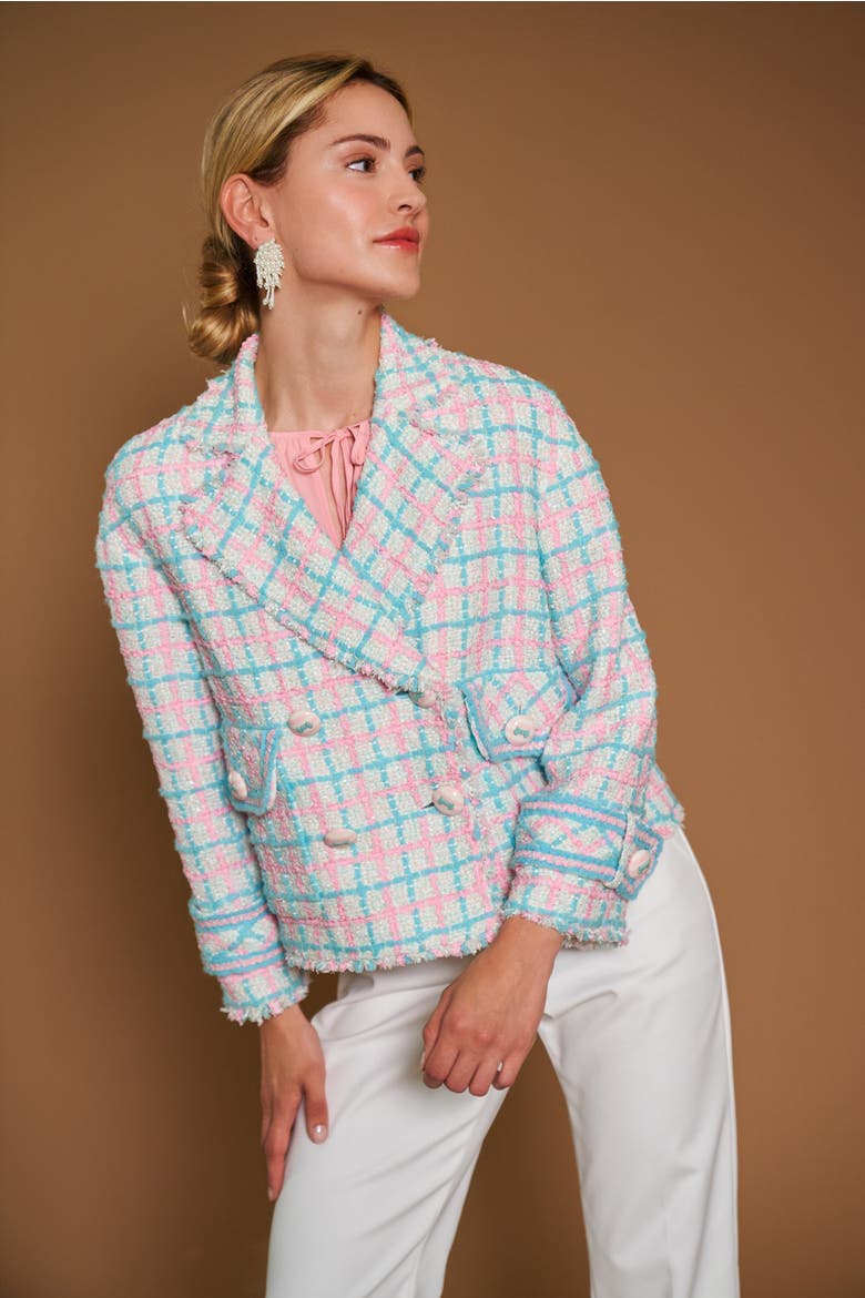 A-Line Plaid Tweed Jacket, Alternate, color, White / Pastel