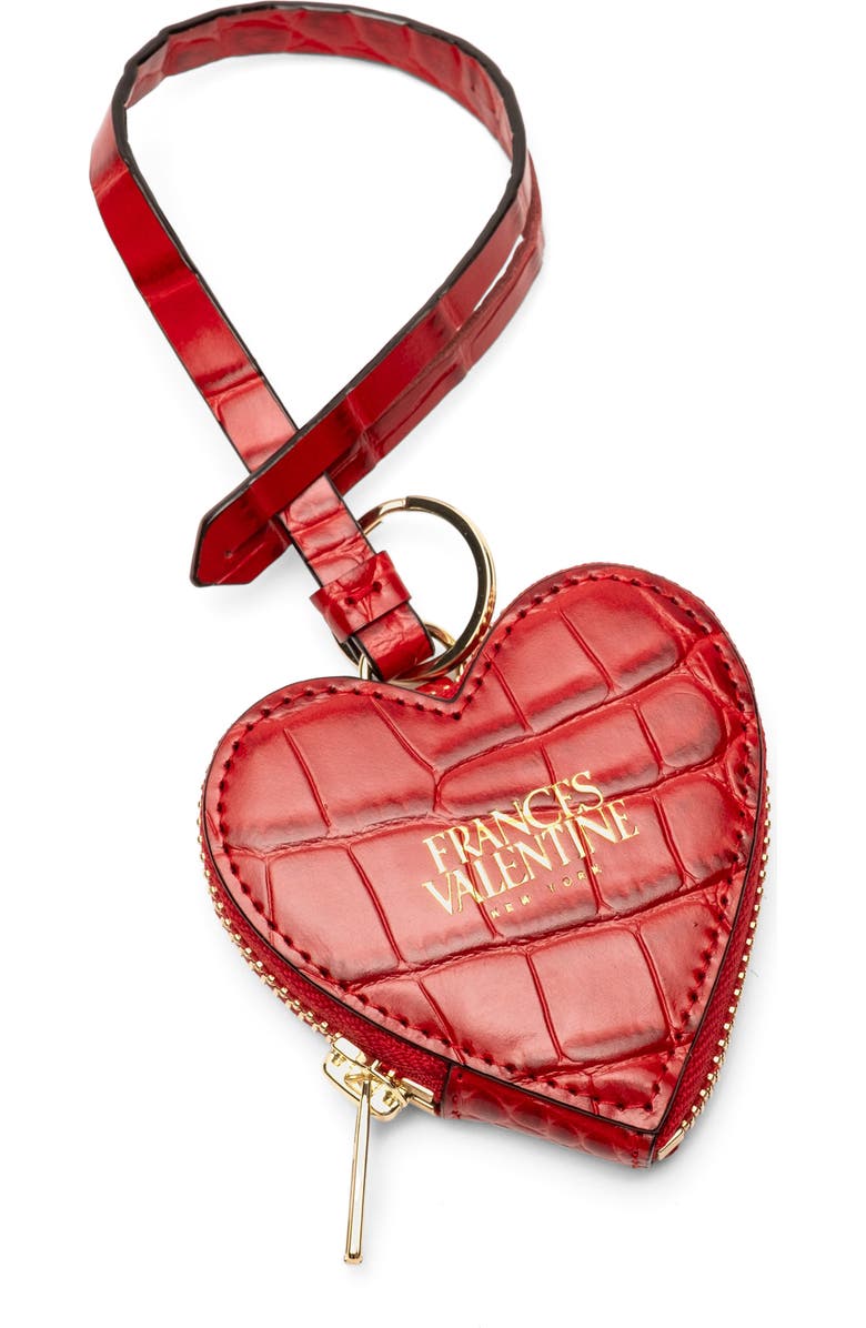 Frances Valentine Heart Croc Embossed Leather Key Chain Wristlet, Main, color, Red