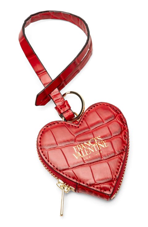Heart Croc Embossed Leather Key Chain Wristlet
