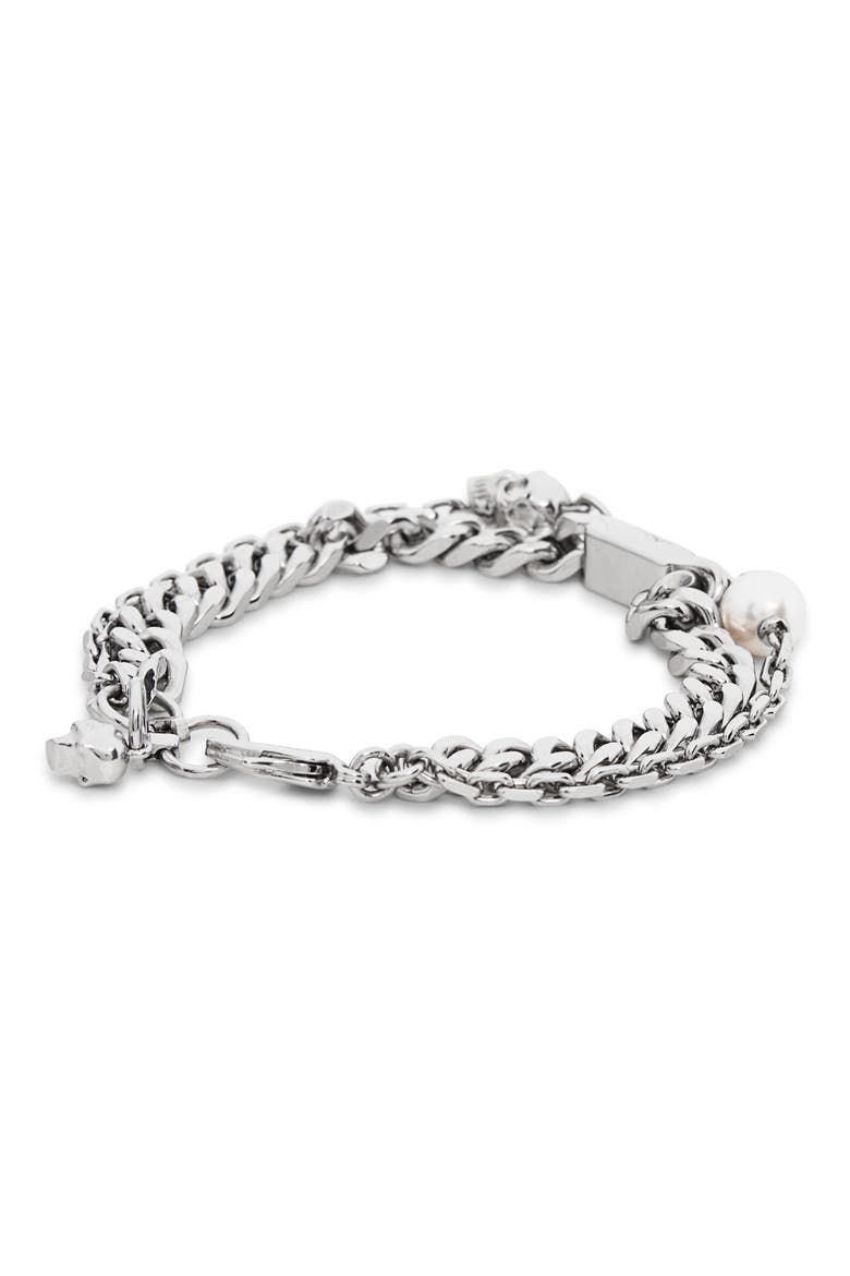 Men's Skull, Crystal & Faux Pearl Bracelet, Alternate, color, CRYSTAL/ PEARL