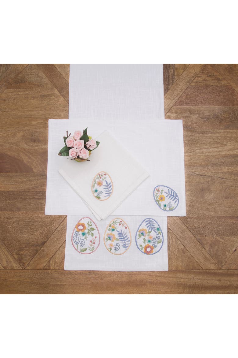 Floral Easter Egg Embroidered Hemstitch Set of 6 Cloth Napkins, Alternate, color, Blue