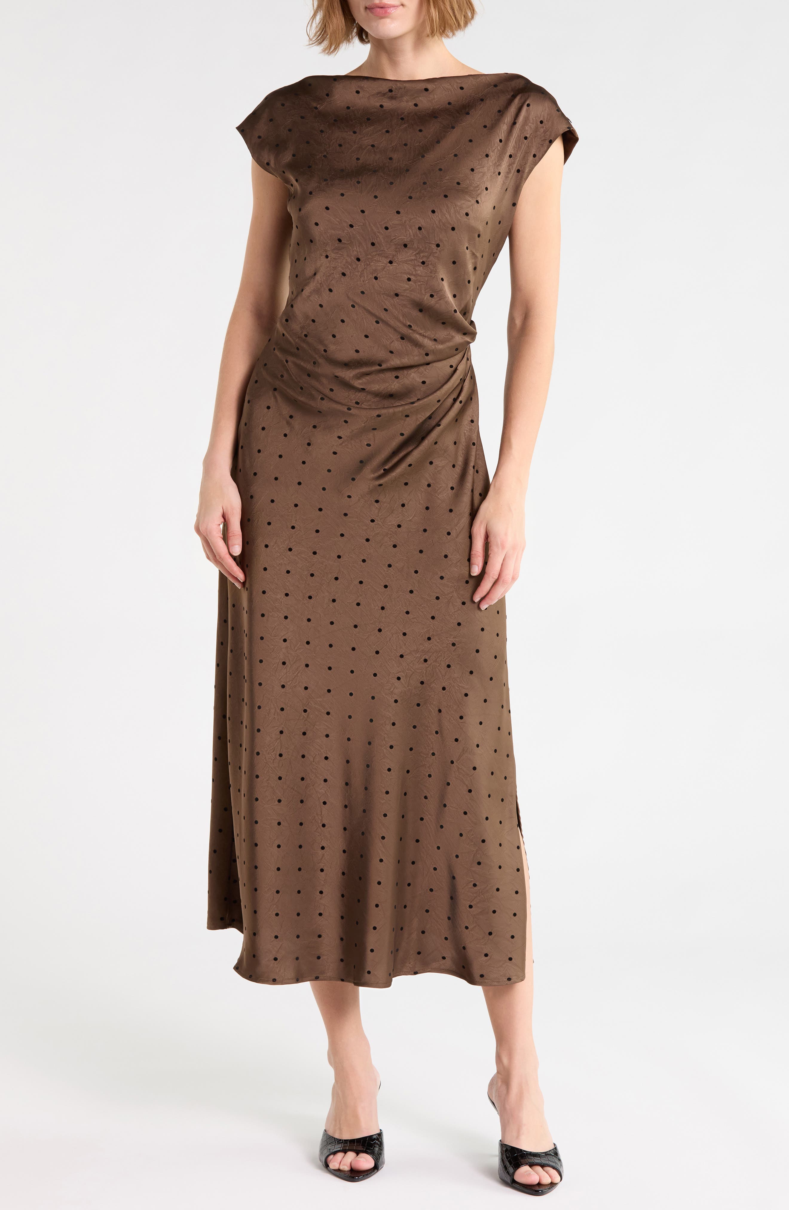 Flocked Dot Drape Maxi Dress