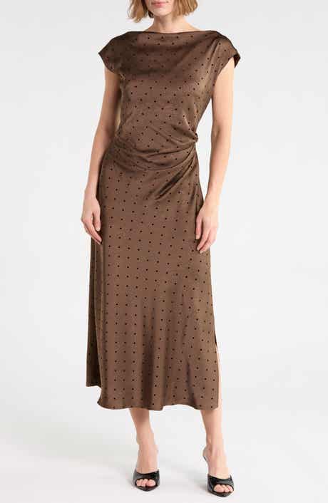 Flocked Dot Drape Maxi Dress