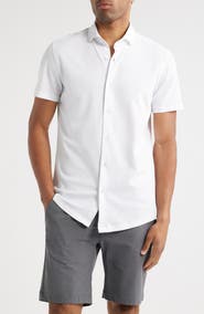 Stone Rose Solid Technical Piqué Knit Short Sleeve Button-Up Shirt