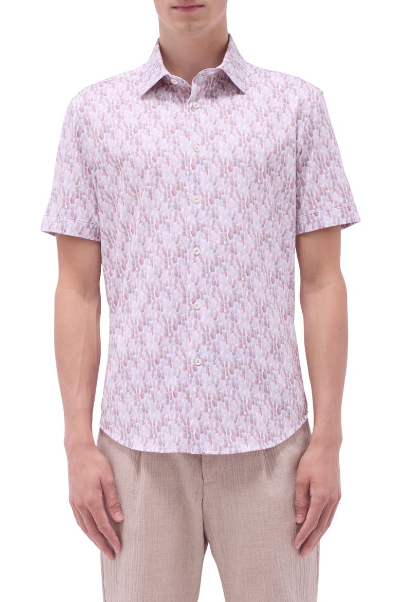 Miles OoohCotton® Pineapple Print Short Sleeve Button-Up Shirt, Main, color, BRICK