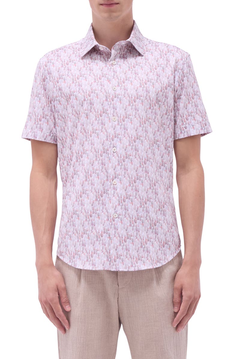 Bugatchi Miles OoohCotton<sup>®</sup> Pineapple Print Short Sleeve Button-Up Shirt, Main, color, Brick