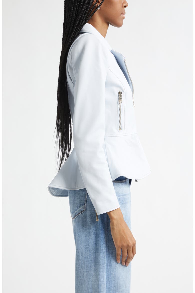 Lyric Peplum Leather Biker Jacket, Alternate, color, PALE MIST BLUE