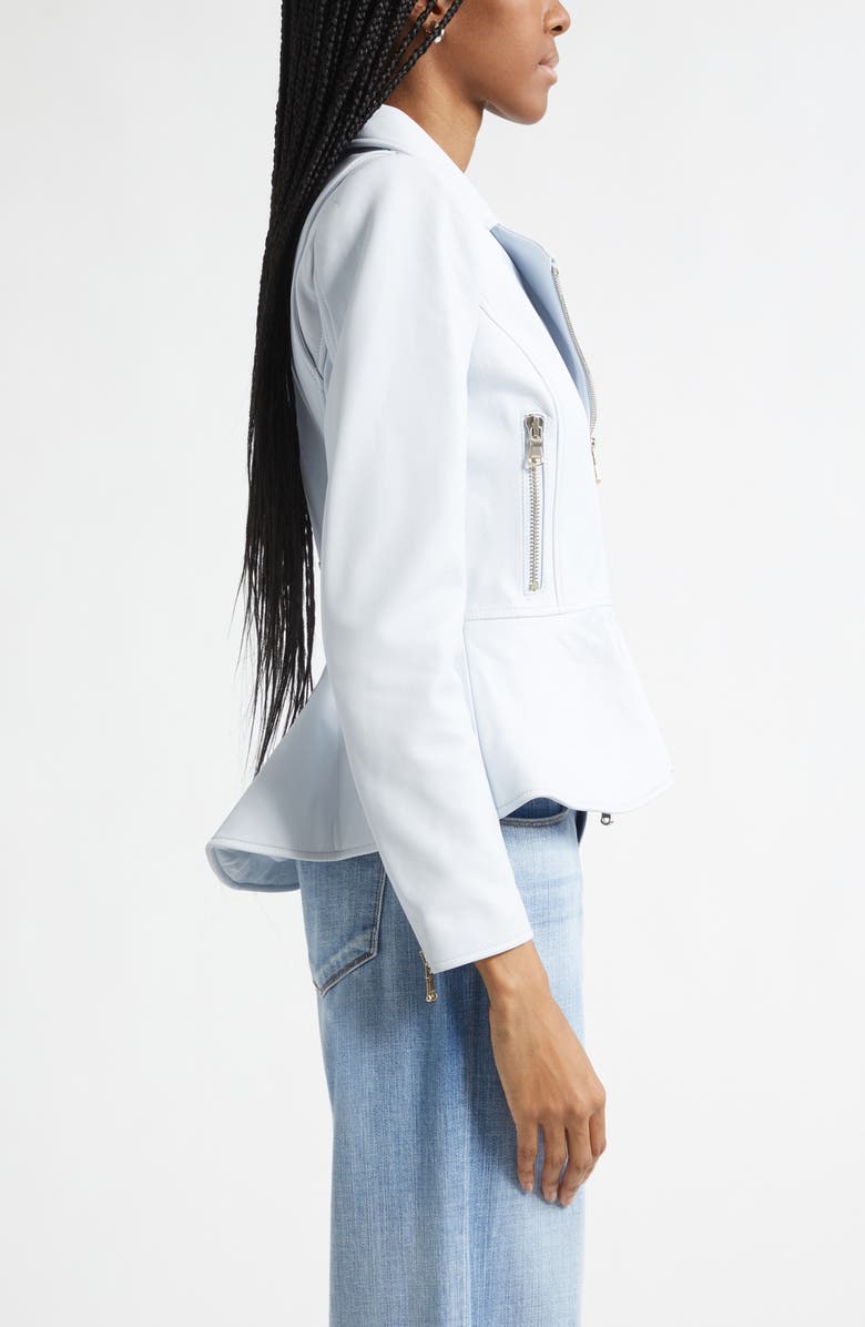 L'AGENCE Lyric Peplum Leather Biker Jacket, Alternate, color, Pale Mist Blue