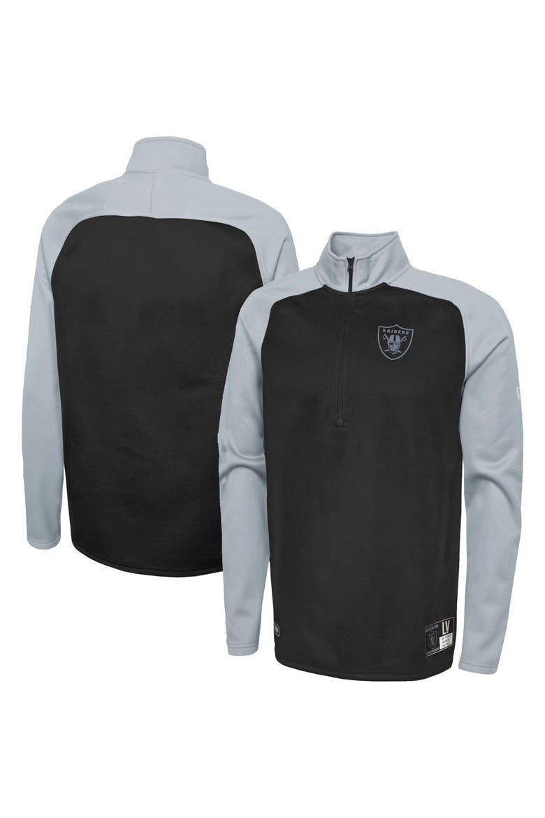 Men's New Era Black Las Vegas Raiders Combine Authentic O-Line Raglan Half-Zip Jacket, Alternate, color, Black