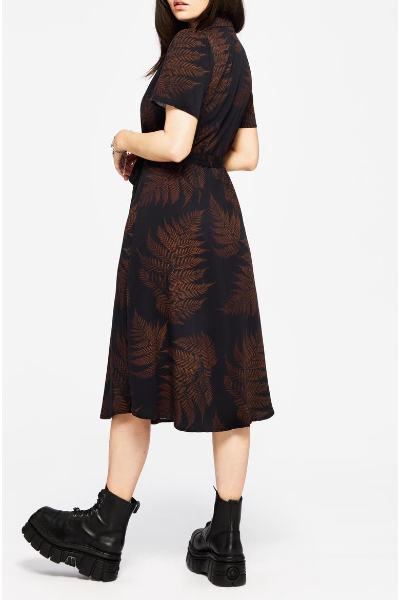 Ruin Fern Printed Midi Dress, Alternate, color, Black