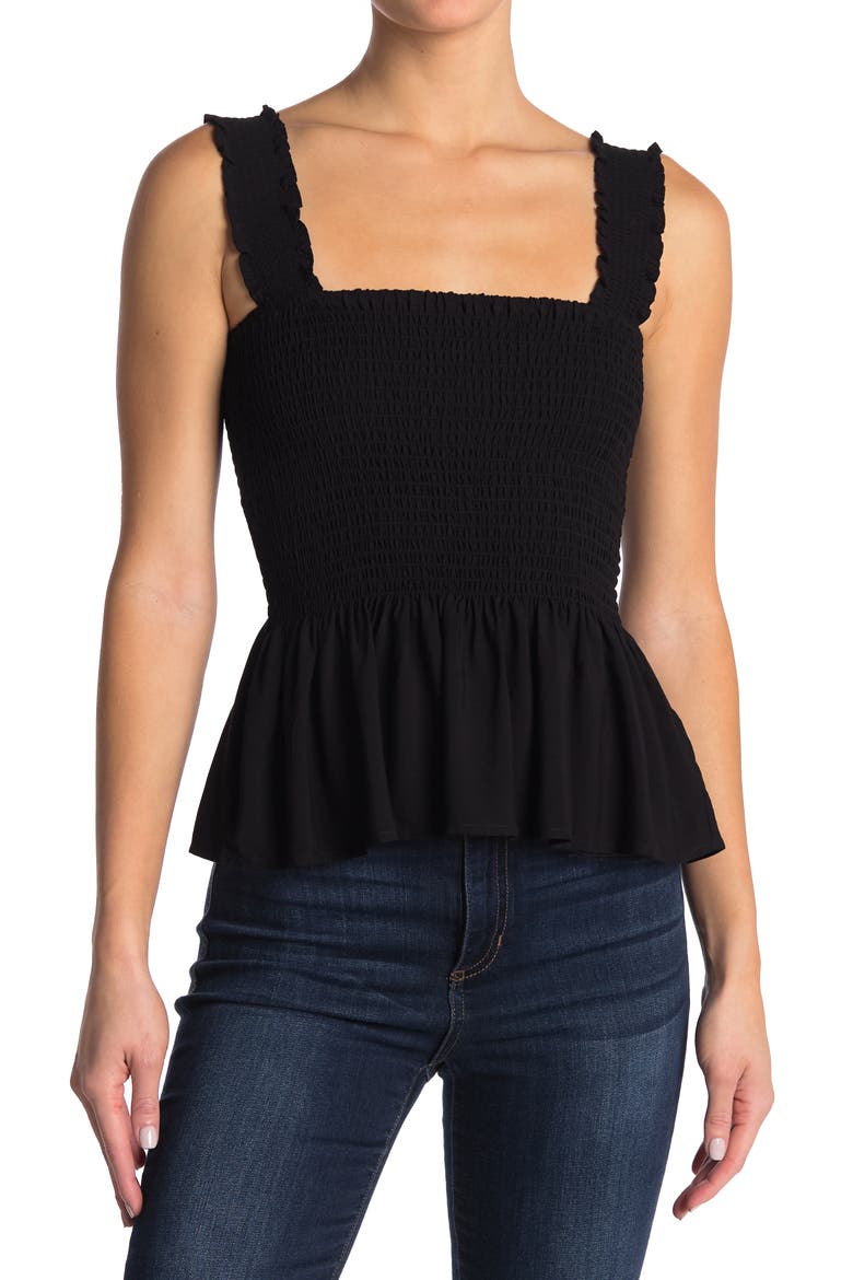 Smocked Peplum Tank Top, Main, color, BLACK