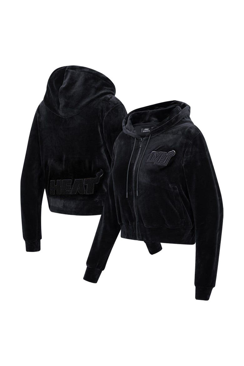 Women's Pro Standard Miami Heat Triple Black Velour Full-Zip Hoodie, Main, color, Black