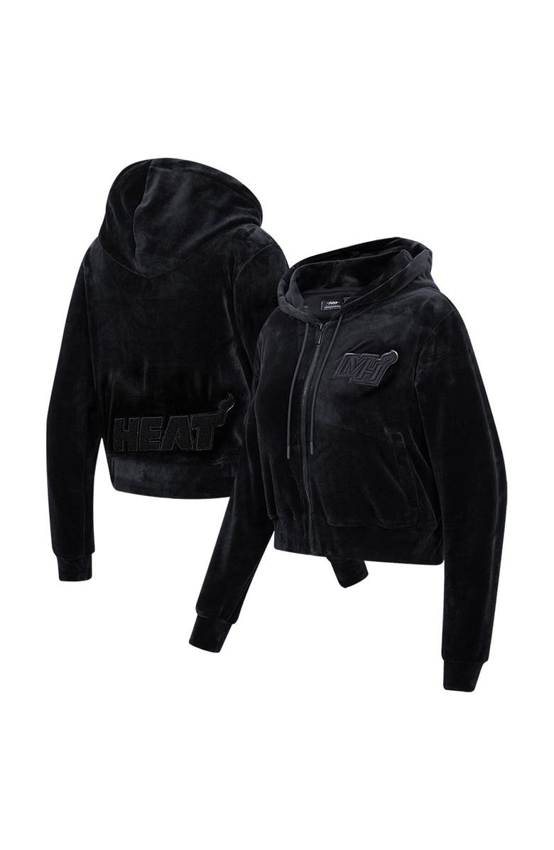 PRO STANDARD Women's Pro Standard Miami Heat Triple Black Velour Full-Zip Hoodie, Main, color, Black