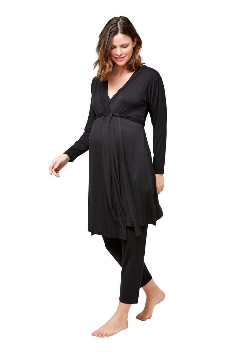 Second Skin Maternity & Nursing Wrap Robe, Alternate, color, BLACK