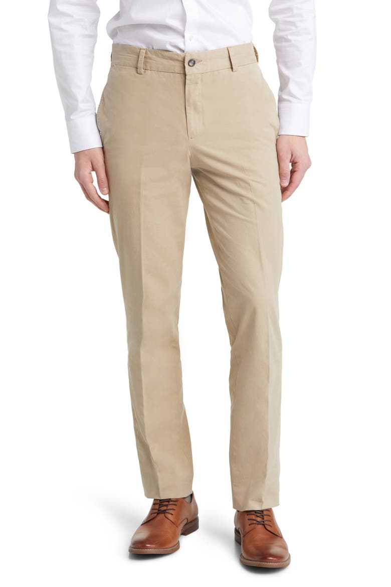 Trim Fit Cotton Poplin Dress Pants, Main, color, KHAKI