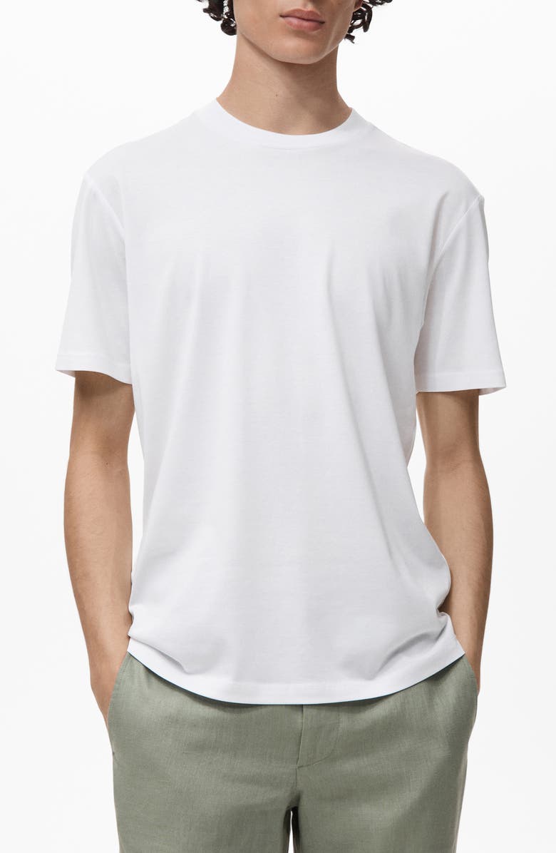 MANGO Slim Fit Cotton T-Shirt, Main, color, White