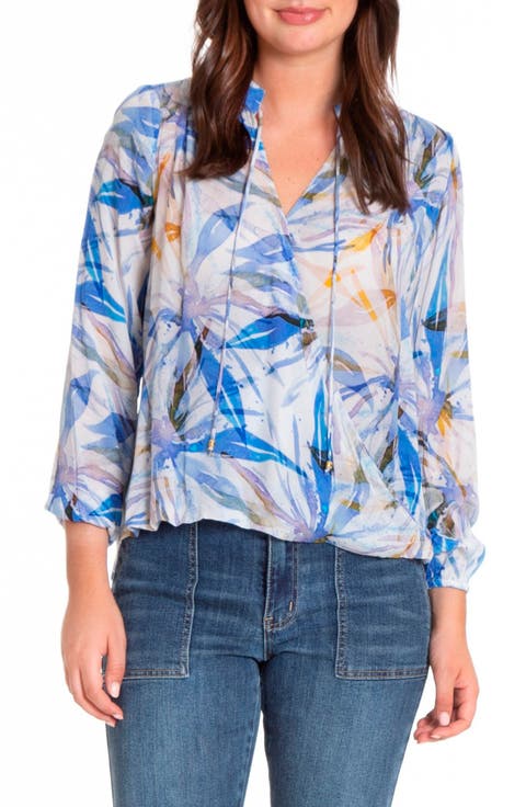 Print Tassel Surplice Chiffon Top