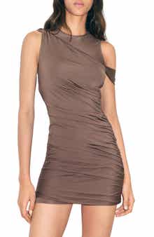 Ruched Single Cold Shoulder Short Sleeve Minidress