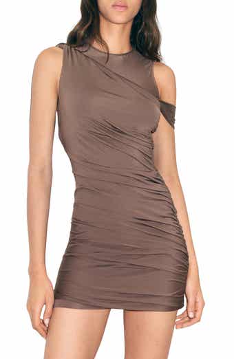Ruched Single Cold Shoulder Short Sleeve Minidress