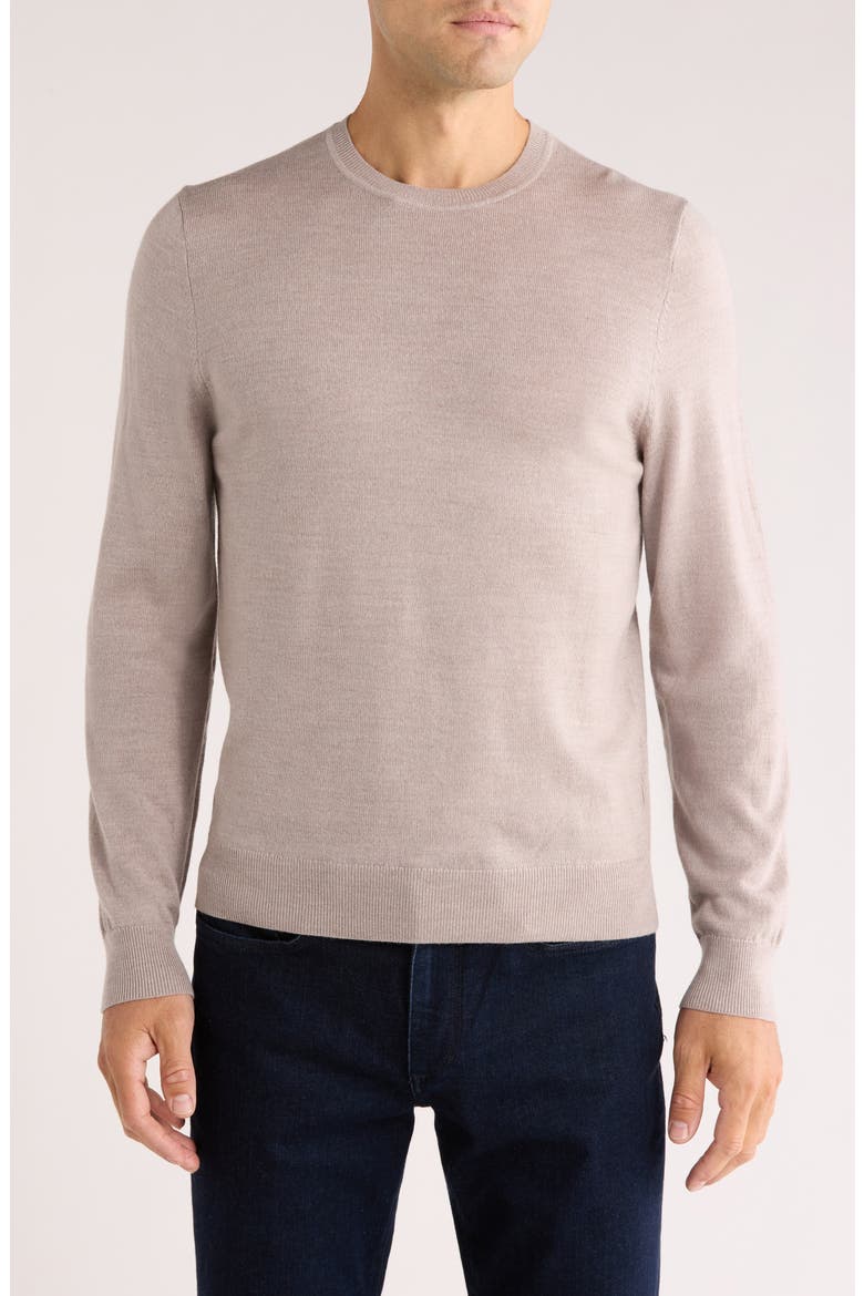 Washable Merino Wool Crewneck Sweater, Main, color, BEIGE STRING HEATHER