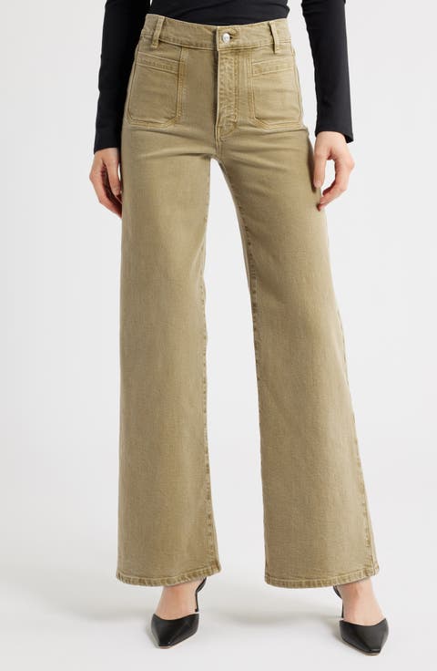 Le Slim Palazzo Patch Pocket High Waist Wide Leg Jeans (Olive Grove)