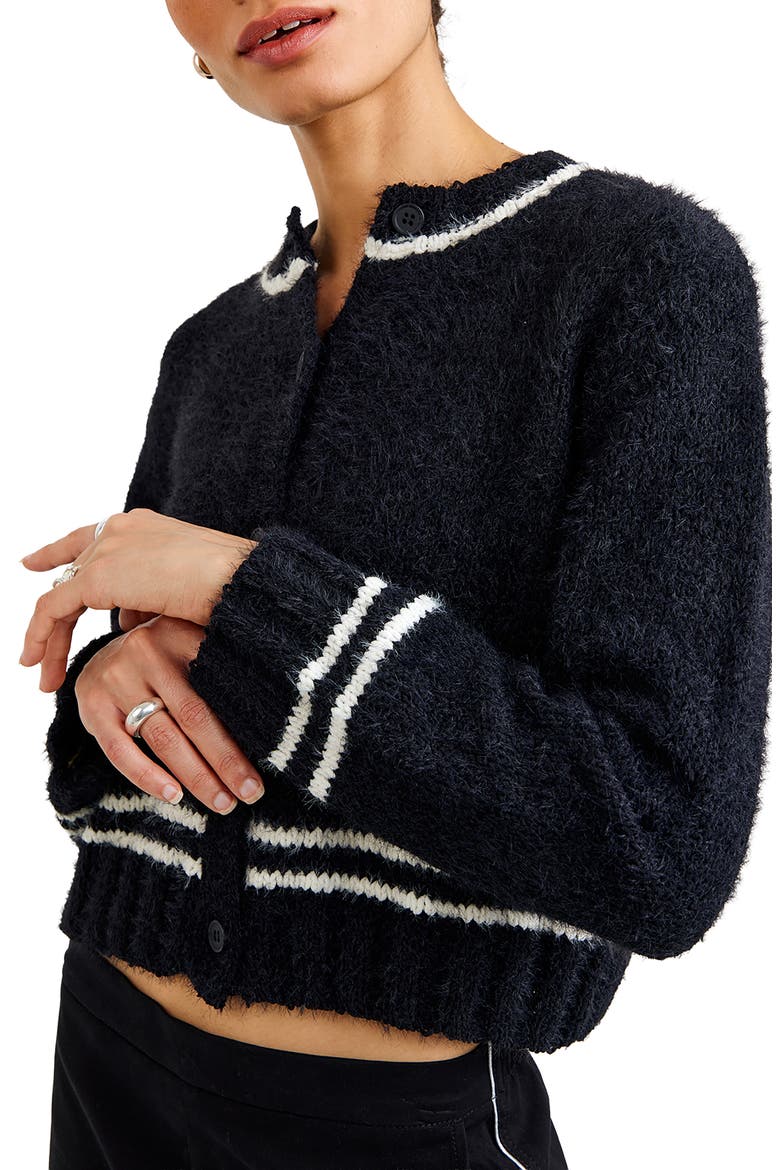Contrast Stripe Crop Cardigan, Alternate, color, BLACK