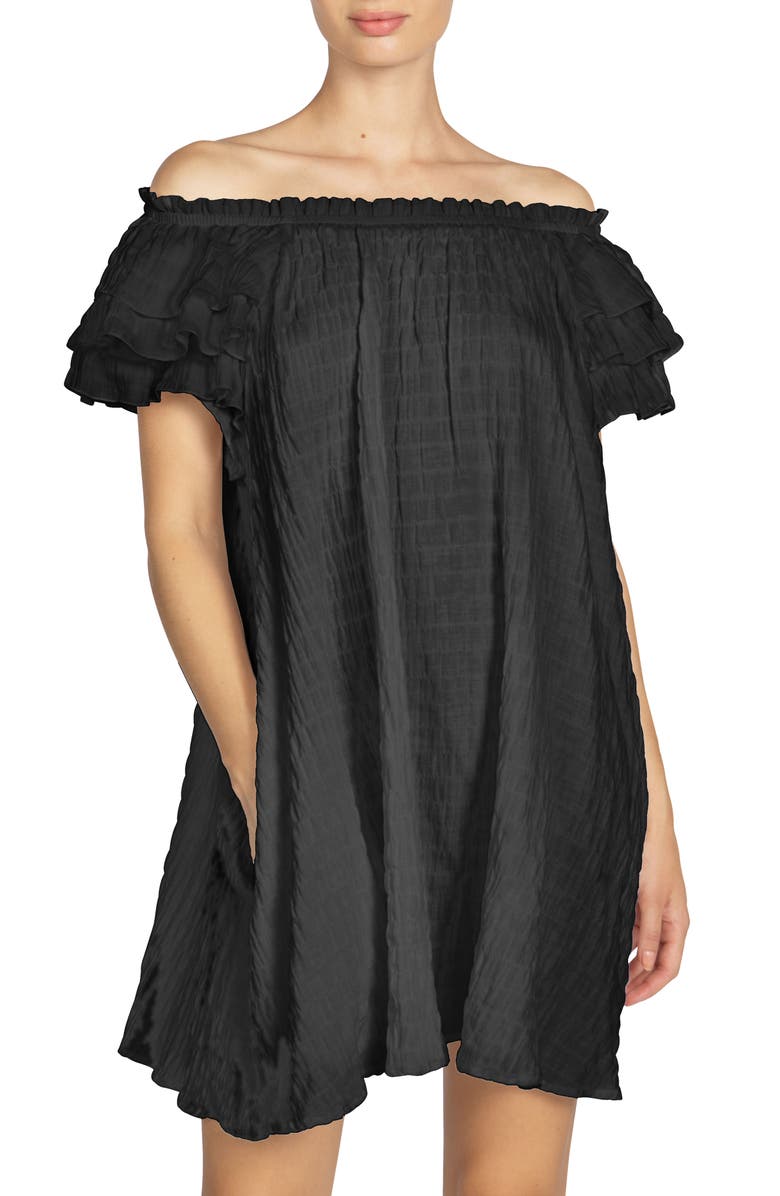 Robin Piccone Fiona Ruffle Off the Shoulder Cover-Up Dress, Main, color,