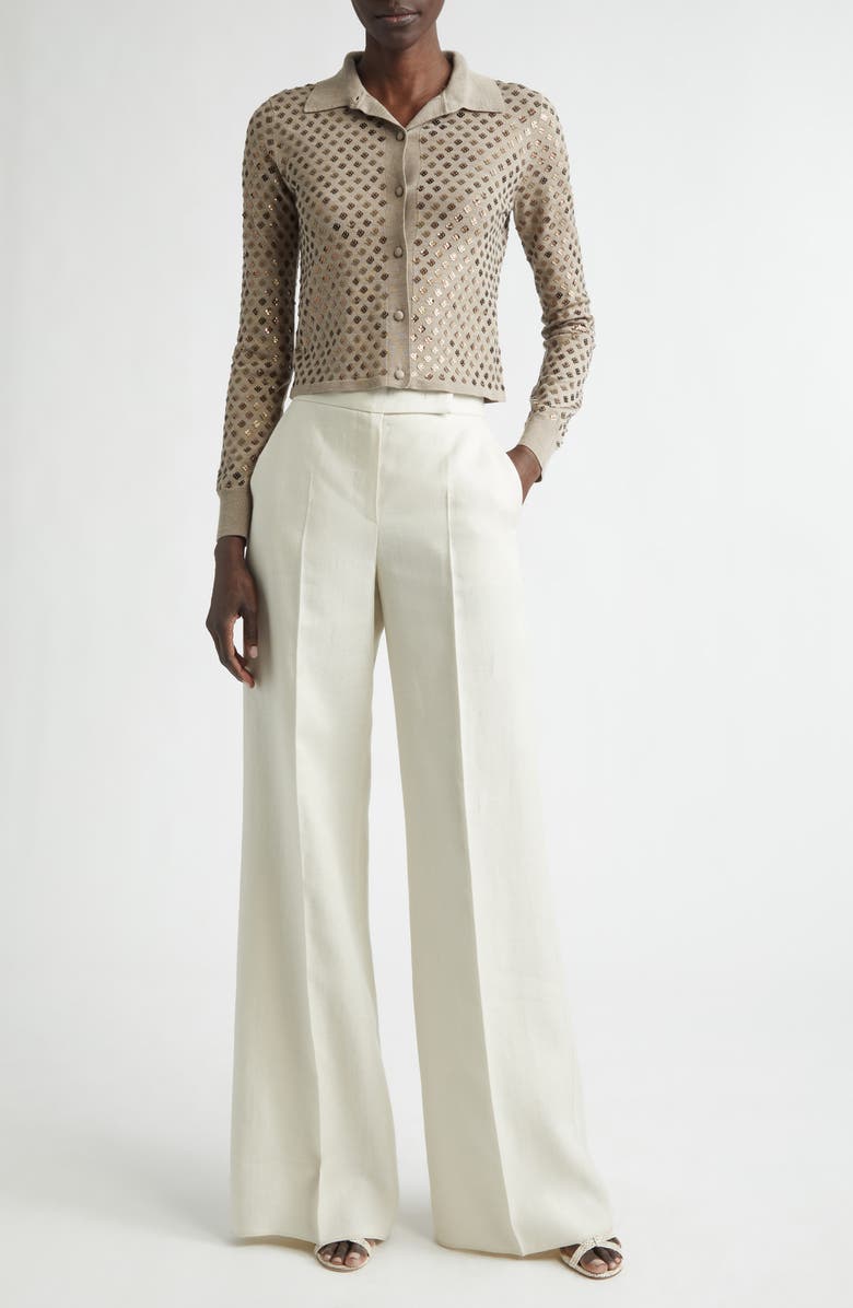 Max Mara Ragno Sequin Embellished Virgin Wool Cardigan, Alternate, color, Light Brown