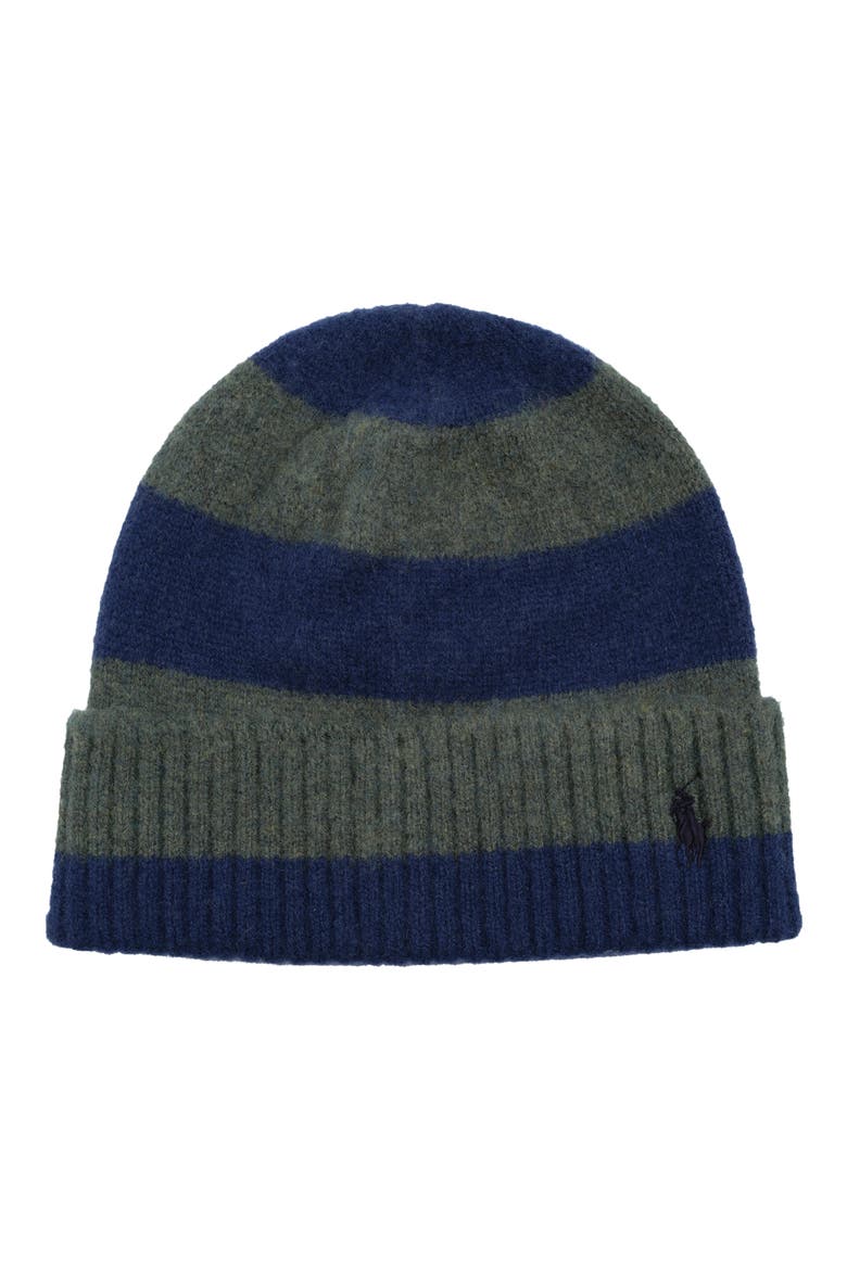Stripe Brushed Wool Beanie, Main, color, NAVY/ GREEN