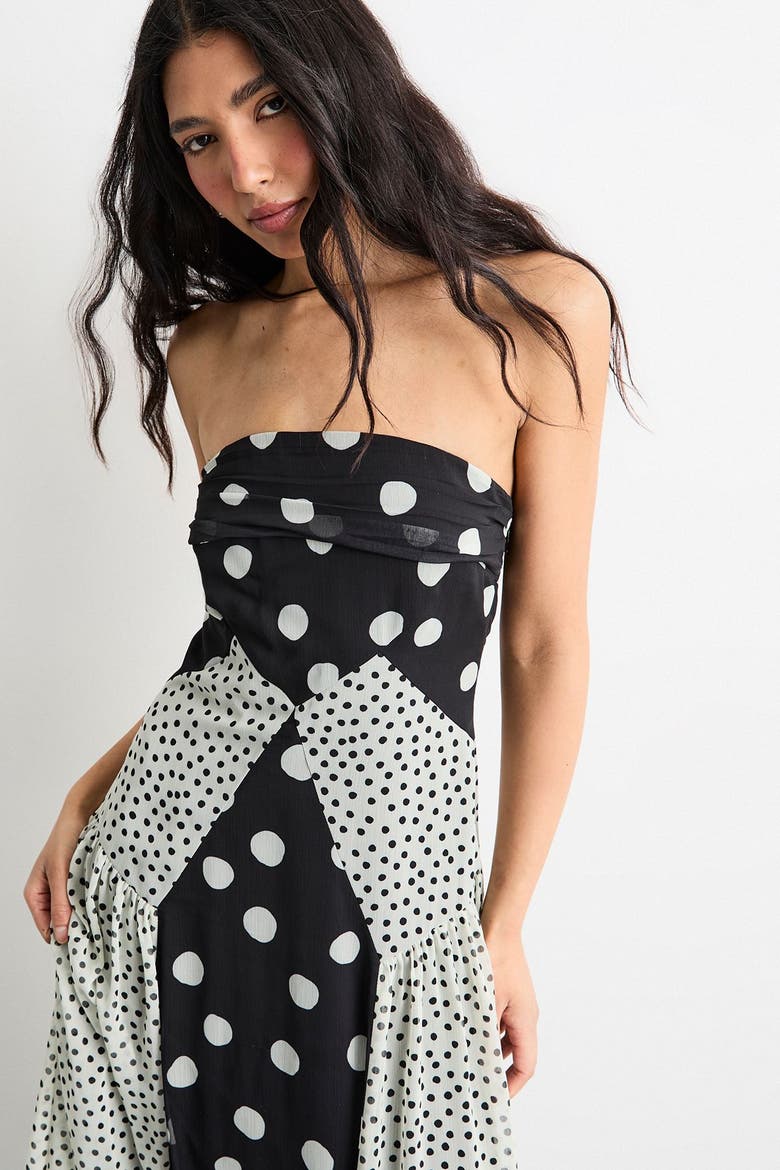 Printed Bandeau Seam Detail Midi Dress, Alternate, color, Mono
