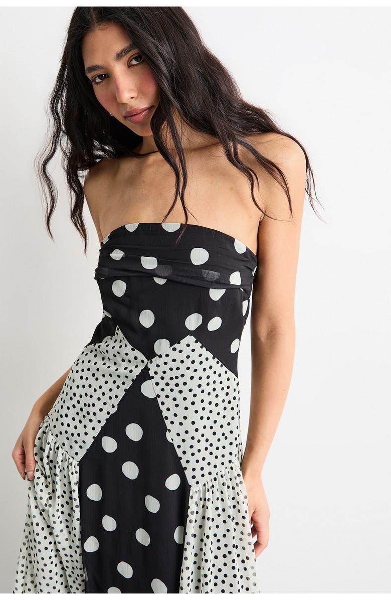 Warehouse Printed Bandeau Seam Detail Midi Dress, Alternate, color, Mono