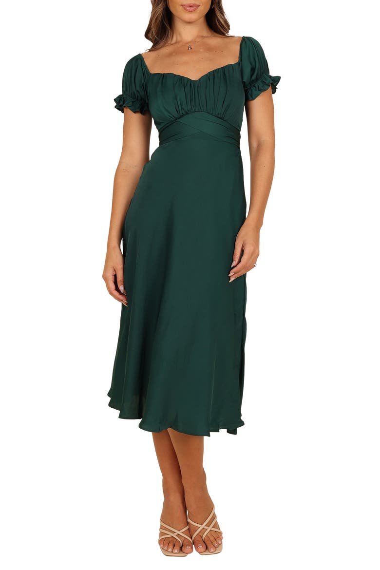 Mickenna Frill Tie Back Midi Dress, Main, color, EMERALD